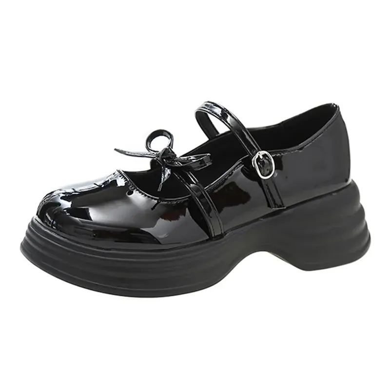 AMOZAE- -  Black Chunky Platform Mary Jane Patent Leather Pumps