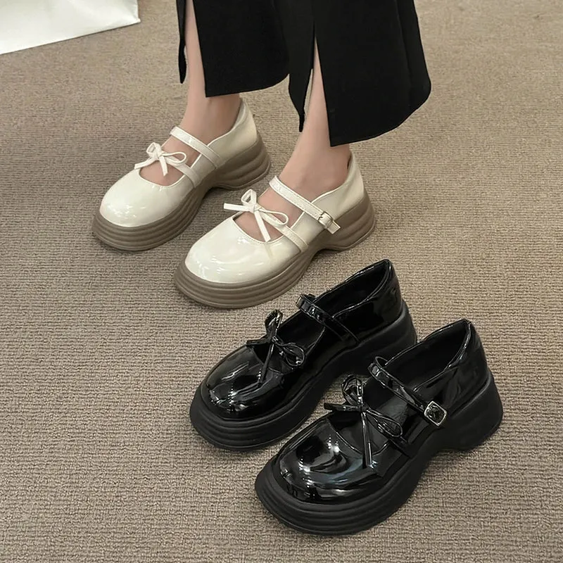 AMOZAE- -  Black Chunky Platform Mary Jane Patent Leather Pumps