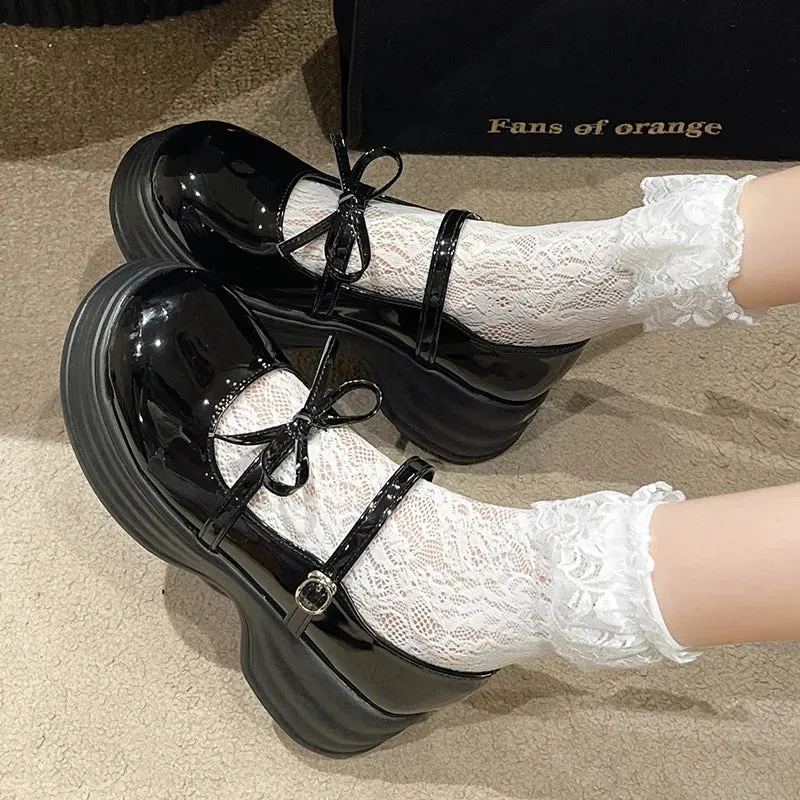 AMOZAE- -  Black Chunky Platform Mary Jane Patent Leather Pumps