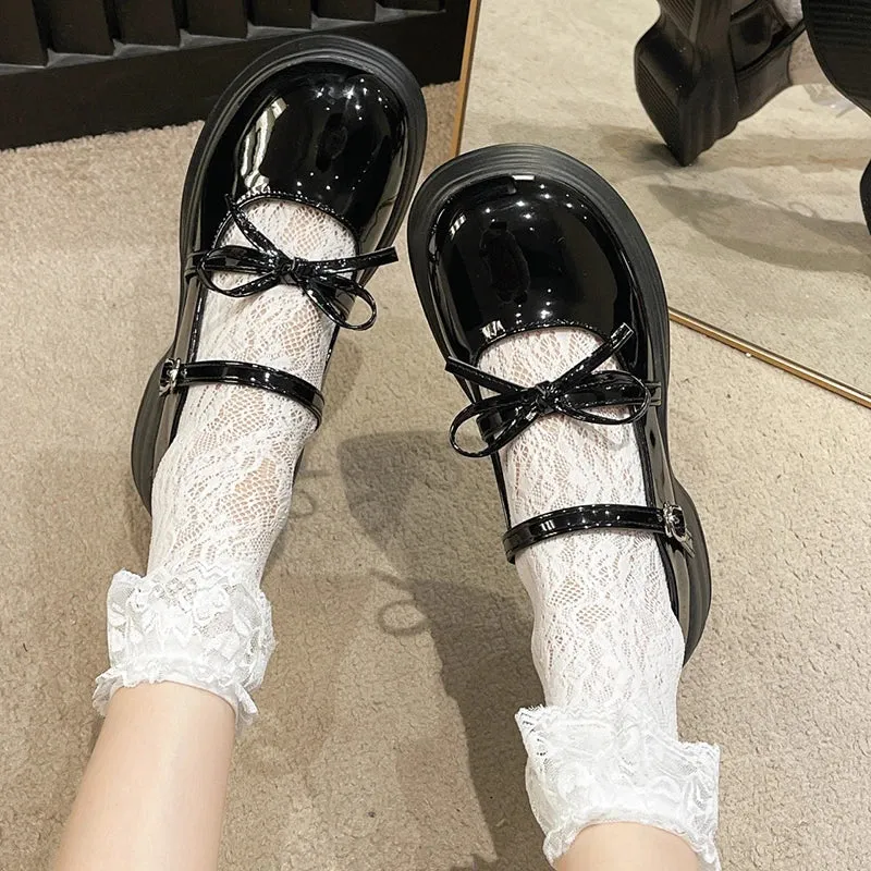 AMOZAE- -  Black Chunky Platform Mary Jane Patent Leather Pumps